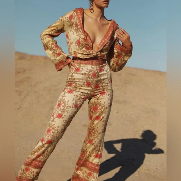 Savannah Morrow Ahimsa Pant in Orla NWT Silk Floral Print High Rise Flare Medium - Picture 1 of 11